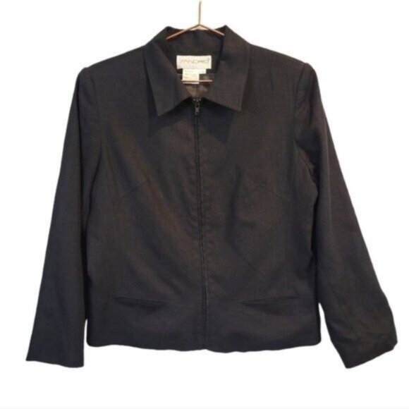 Sandro Linen Blend Light Weight Full Zip Jacket Black - Picture 1 of 4